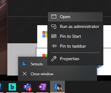 'Pin to taskbar' menu