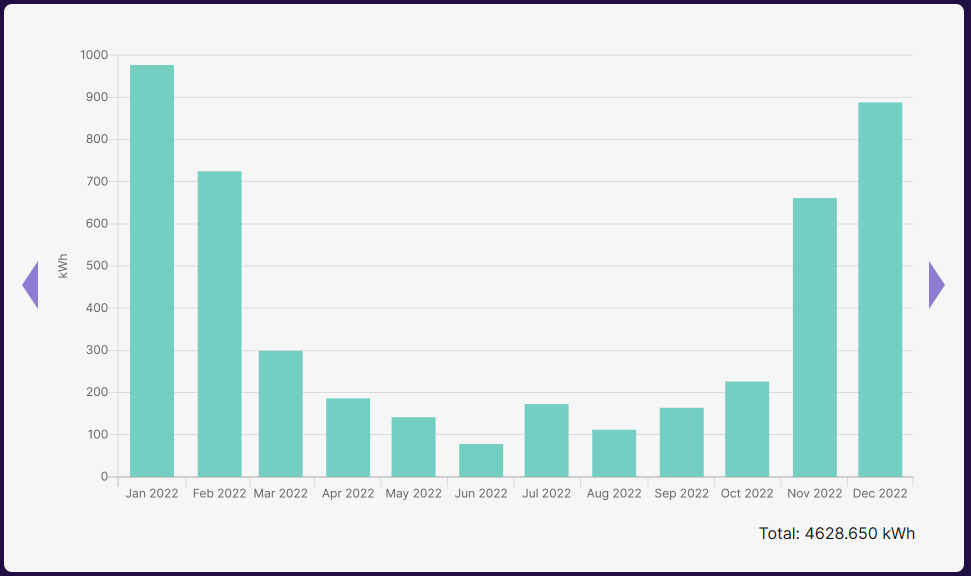 Graph of electricity purchased from the grid, by month in 2022