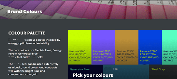 Screenshot of a brand colours page