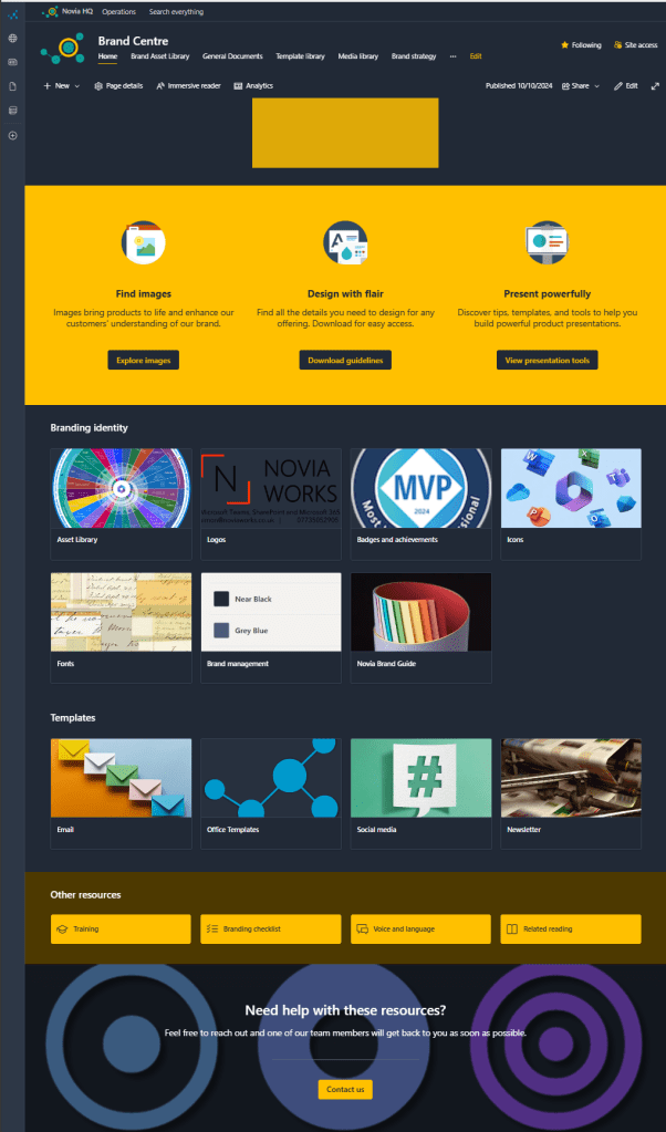 A live, cinfigured Brand Centre