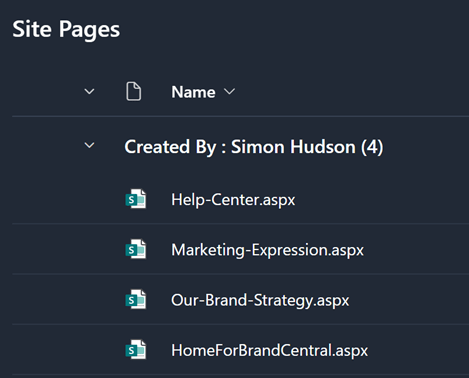 Screenshot of teh prebuilt pages in the brand centre site template