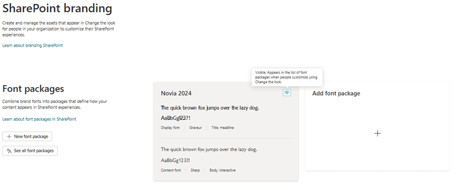 Screenshot of the Font pacakges screen