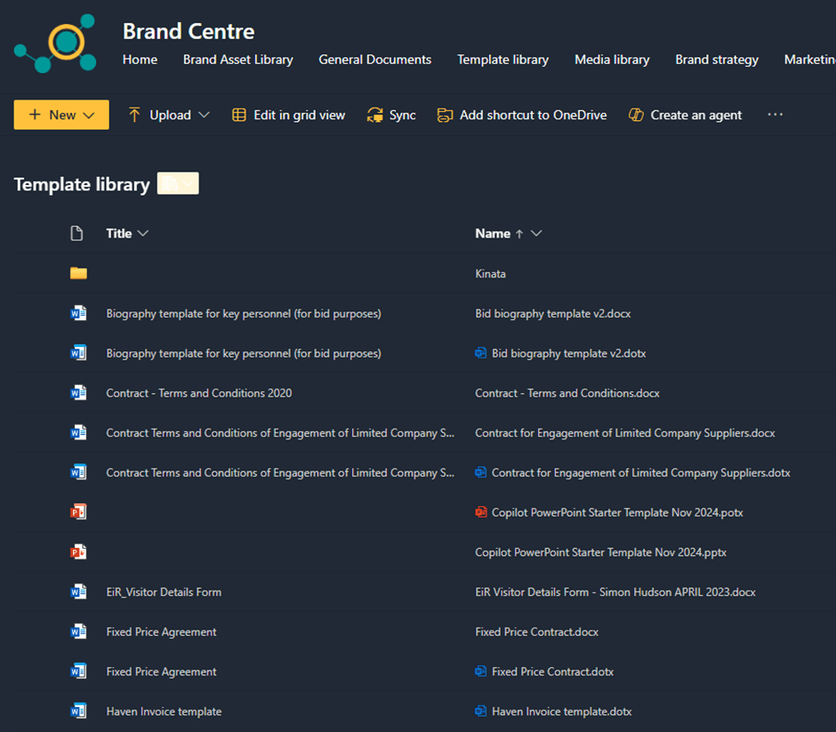 Final result; a SharePoint library with all proper template files marked with a coloured application icon